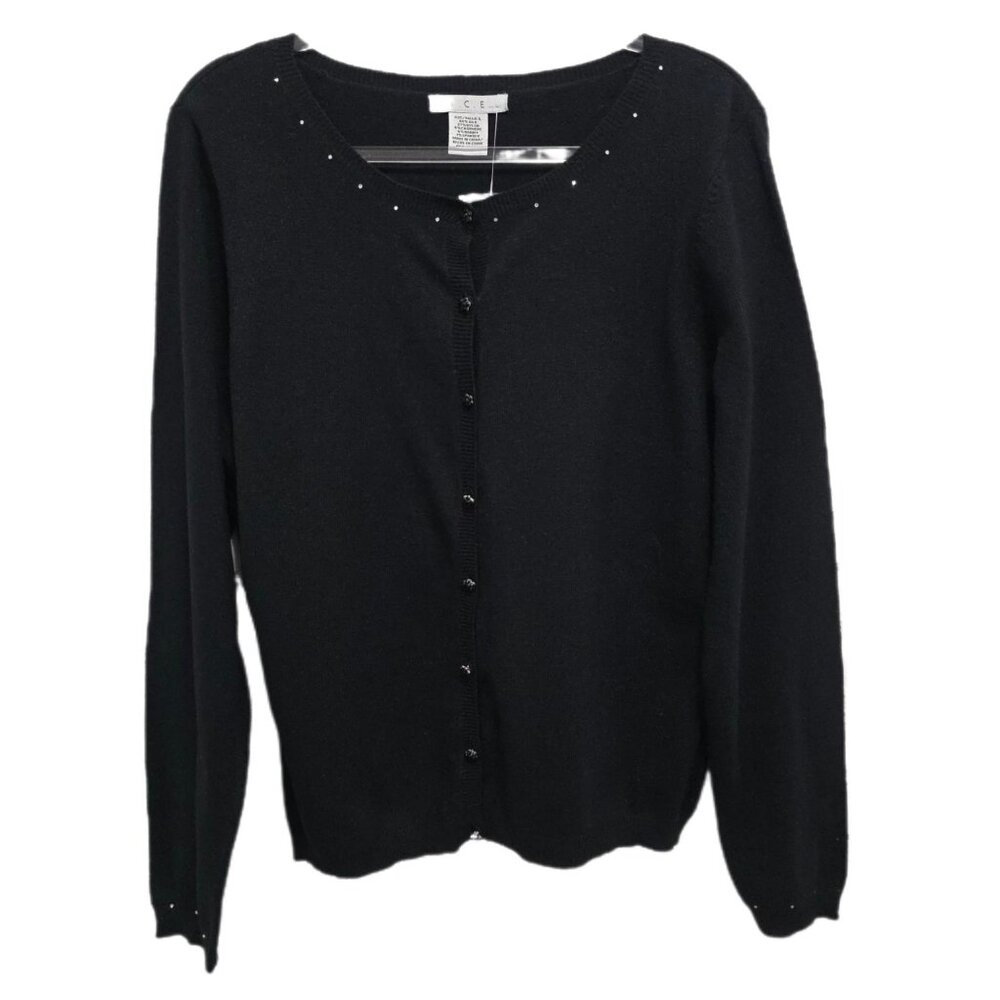 1330 I.C.E Vintage 90's Silk&Cashmere Bead Trim Soft Cardigan Sweater Sz.L Women